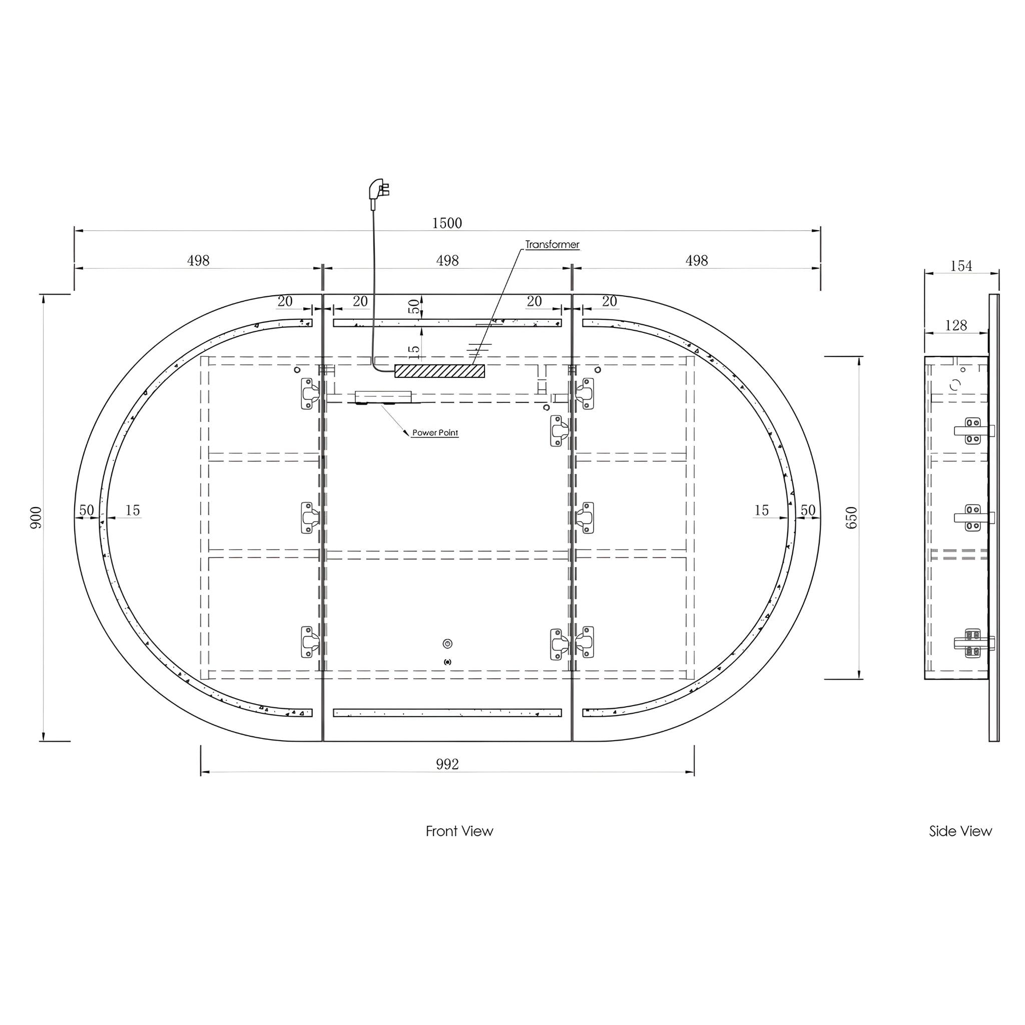 OTTI BONDI BLACK OAK LED SHAVING CABINET WITH POWERPOINT 1500X900MM