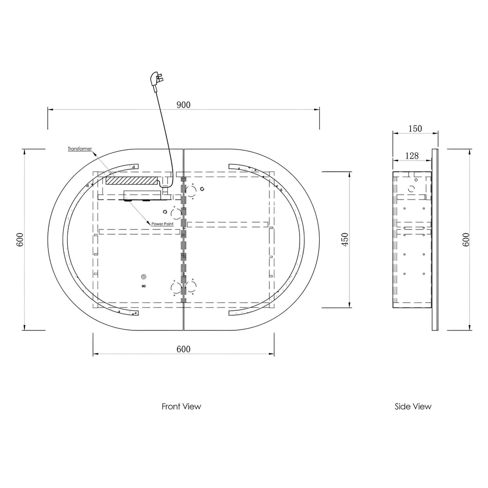 OTTI BONDI MATTE WHITE LED SHAVING CABINET WITH POWERPOINT 900X600MM