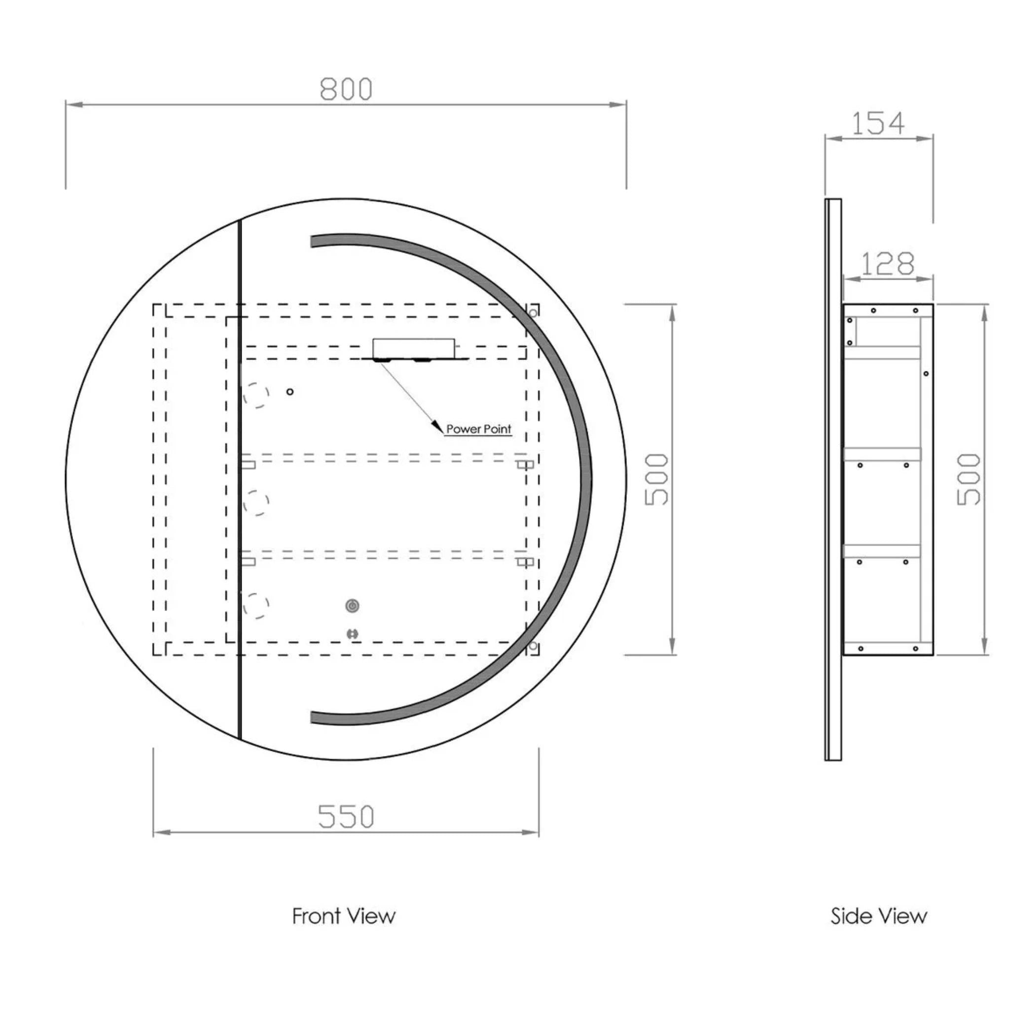 OTTI LONDON MATTE WHITE LED SHAVING CABINET WITH POWERPOINT 800X500MM