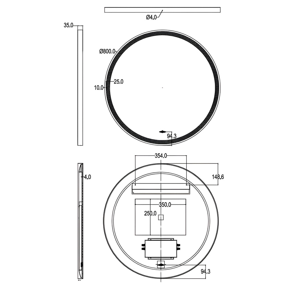 POSEIDON LUNA ROUND IRON FRAMED FRONTLIT LED MIRROR MATTE BLACK 800X800MM
