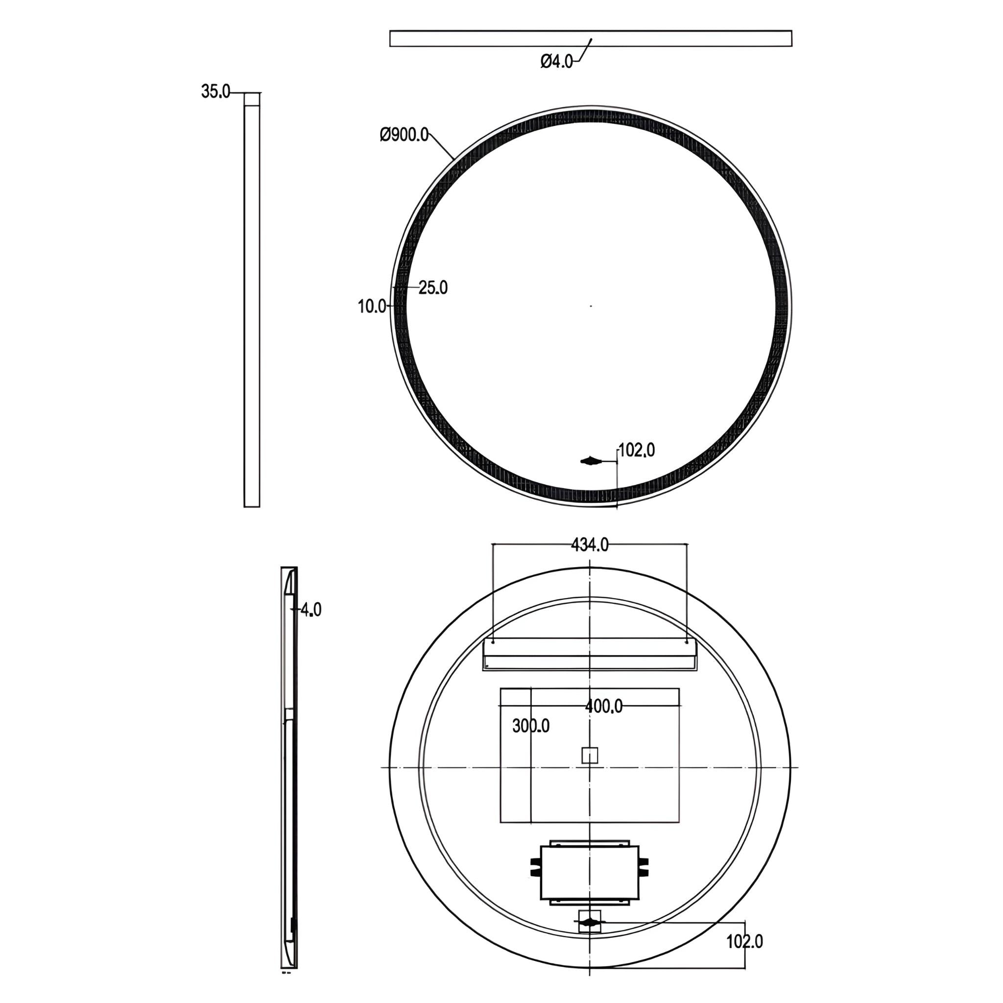 POSEIDON LUNA ROUND IRON FRAMED FRONTLIT LED MIRROR BRUSHED NICKEL 900X900MM
