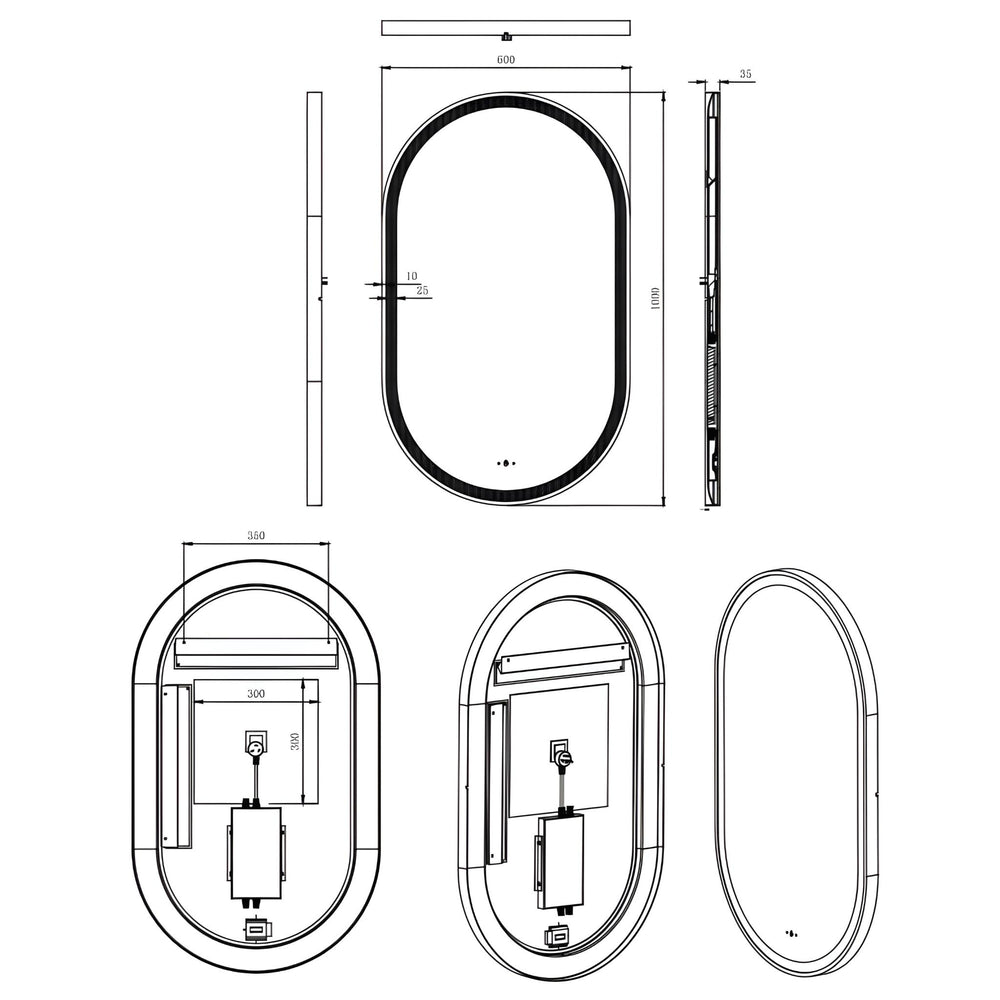 POSEIDON OLIVIA OVAL IRON FRAMED FRONTLIT LED MIRROR MATTE BLACK 600X1000MM