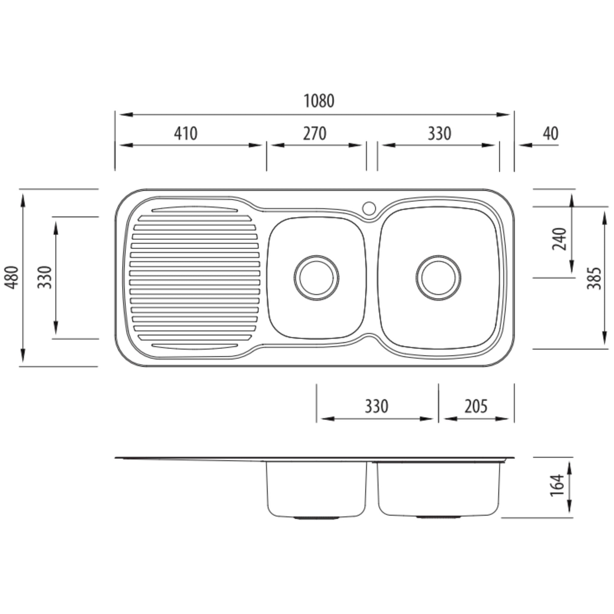 OLIVERI LAKELAND 1 & 3/4 BOWL TOPMOUNT ALFRESCO AND KITCHEN SINK WITH TAPHOLE & DRAINER STAINLESS STEEL 1080MM