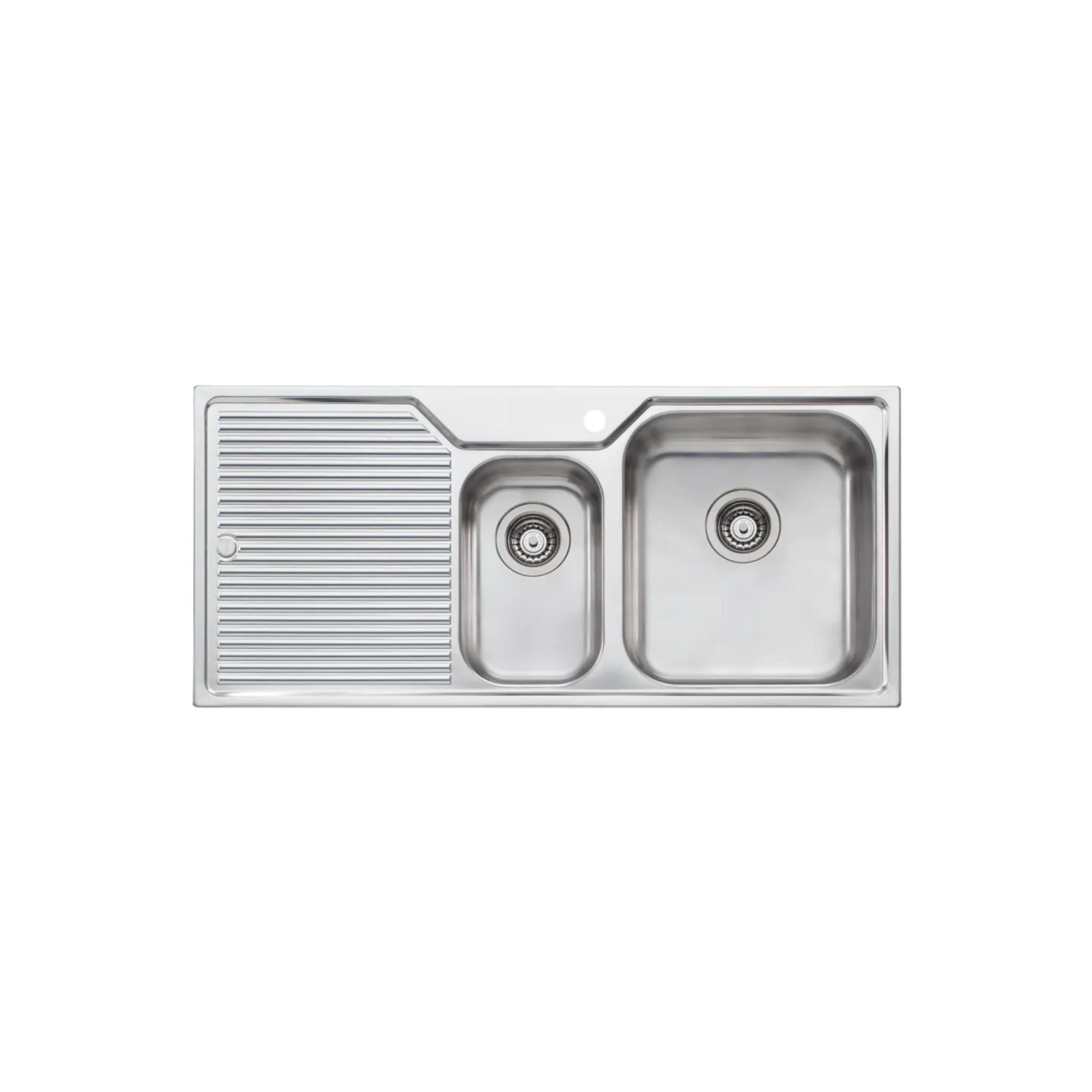 OLIVERI NU-PETITE 1 & 1/2 BOWL TOPMOUNT ALFRESCO AND KITCHEN SINK WITH DRAINER STAINLESS STEEL 1080MM