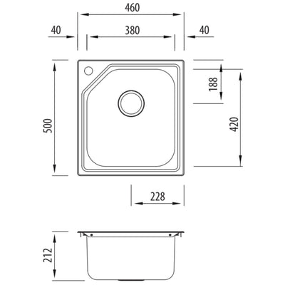 OLIVERI NU-PETITE SINGLE BOWL ALFRESCO, KITCHEN AND LAUNDRY SINK STAINLESS STEEL 460MM