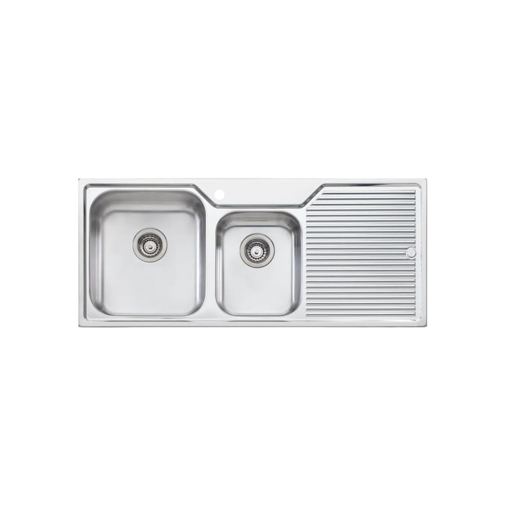 OLIVERI NU-PETITE 1 & 3/4 BOWL TOPMOUNT KITCHEN SINK WITH TAPHOLE & DRAINER STAINLESS STEEL 1150MM
