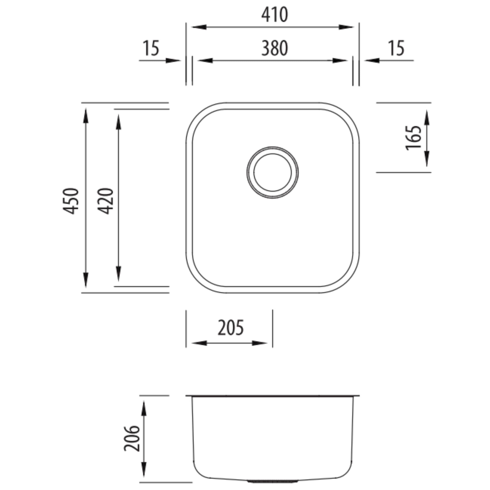 OLIVERI NU-PETITE SINGLE BOWL ALFRESCO, KITCHEN AND LAUNDRY SINK STAINLESS STEEL 410MM