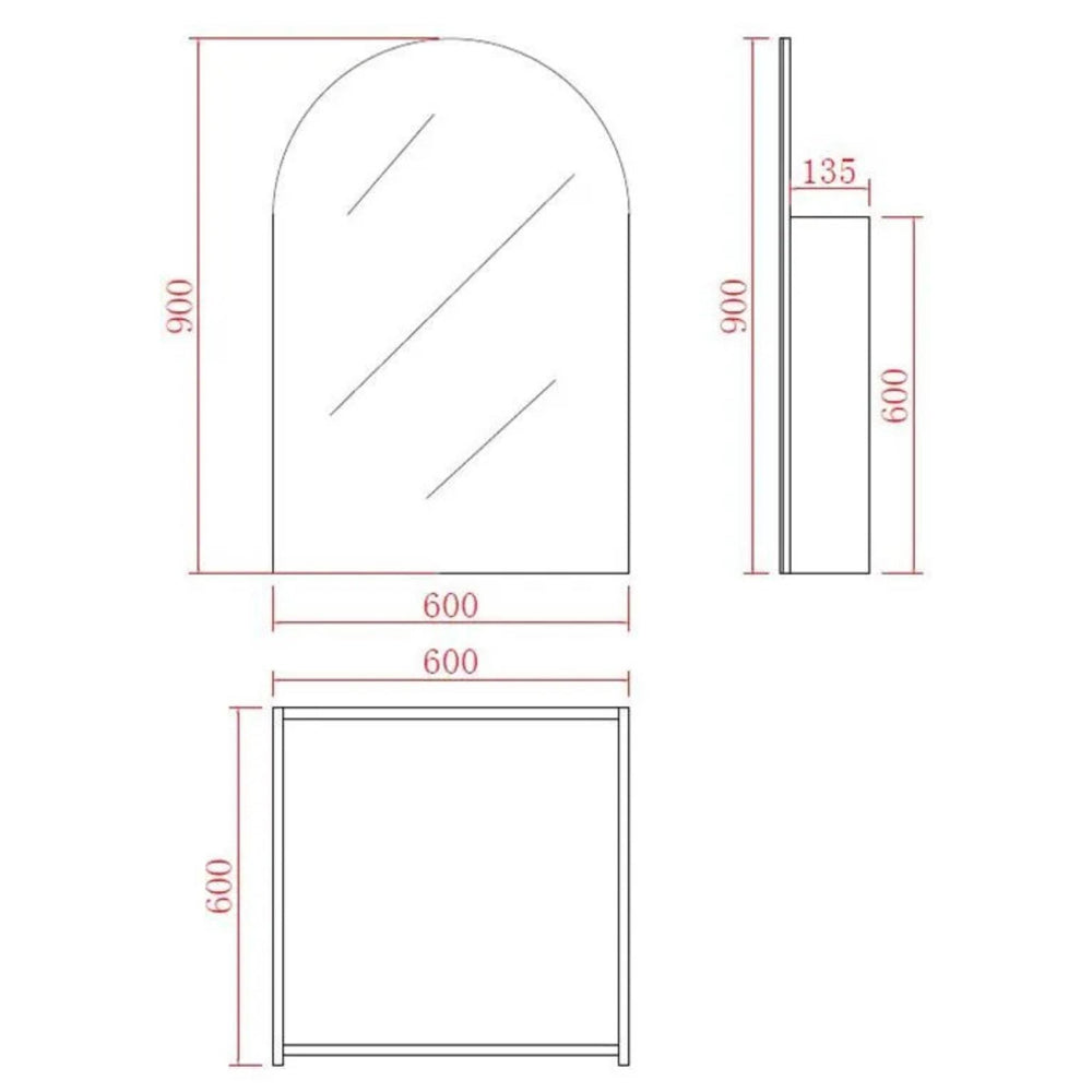 CETO OLIVIA MATTE WHITE ARCH MIRROR SHAVING CABINET 600X900MM