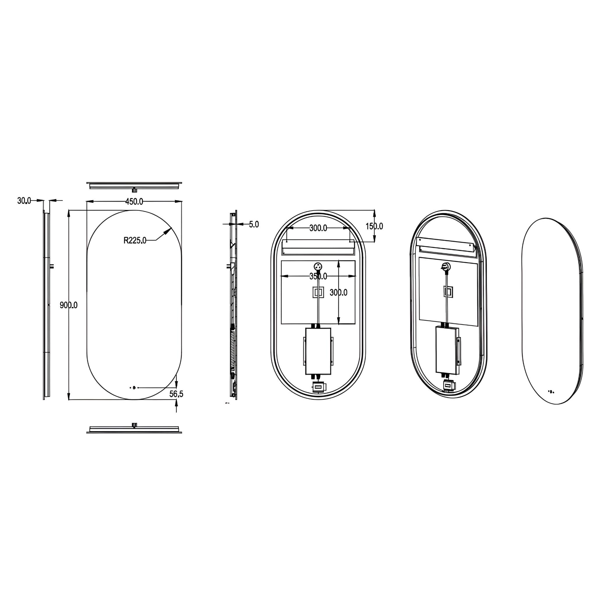 POSEIDON OLIVIA OVAL FRAMELESS BACKLIT LED MIRROR 3 COLOUR LIGHTS 450X900MM