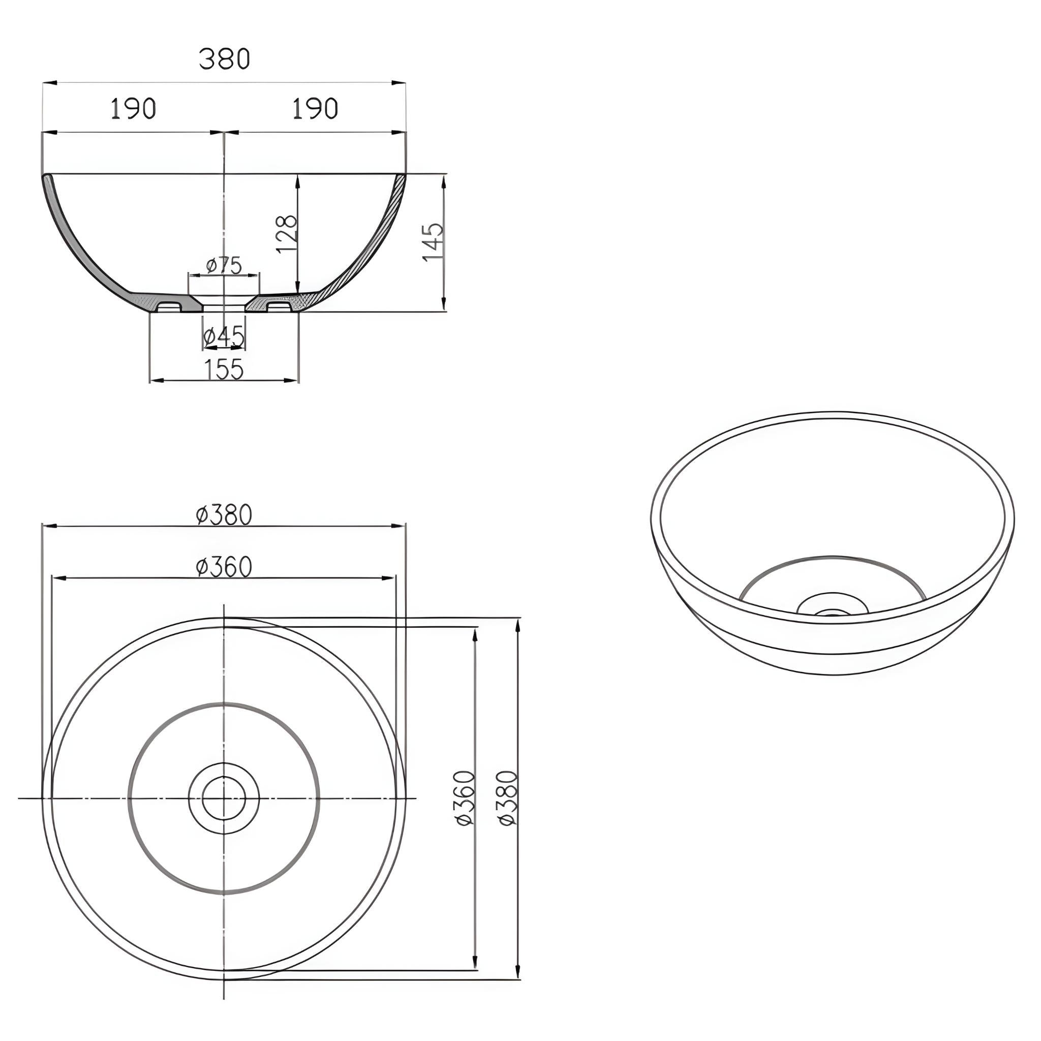 PIETRA BIANCA SARAH ABOVE COUNTER STONE BASIN WITH CUSTOM COLOURS 380MM