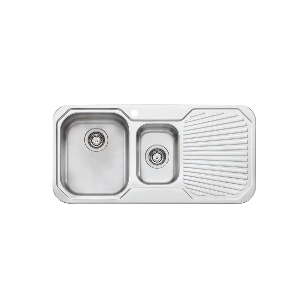 OLIVERI PETITE 1 & 1/2 BOWL TOPMOUNT ALFRESCO AND KITCHEN SINK WITH DRAINER STAINLESS STEEL 980MM