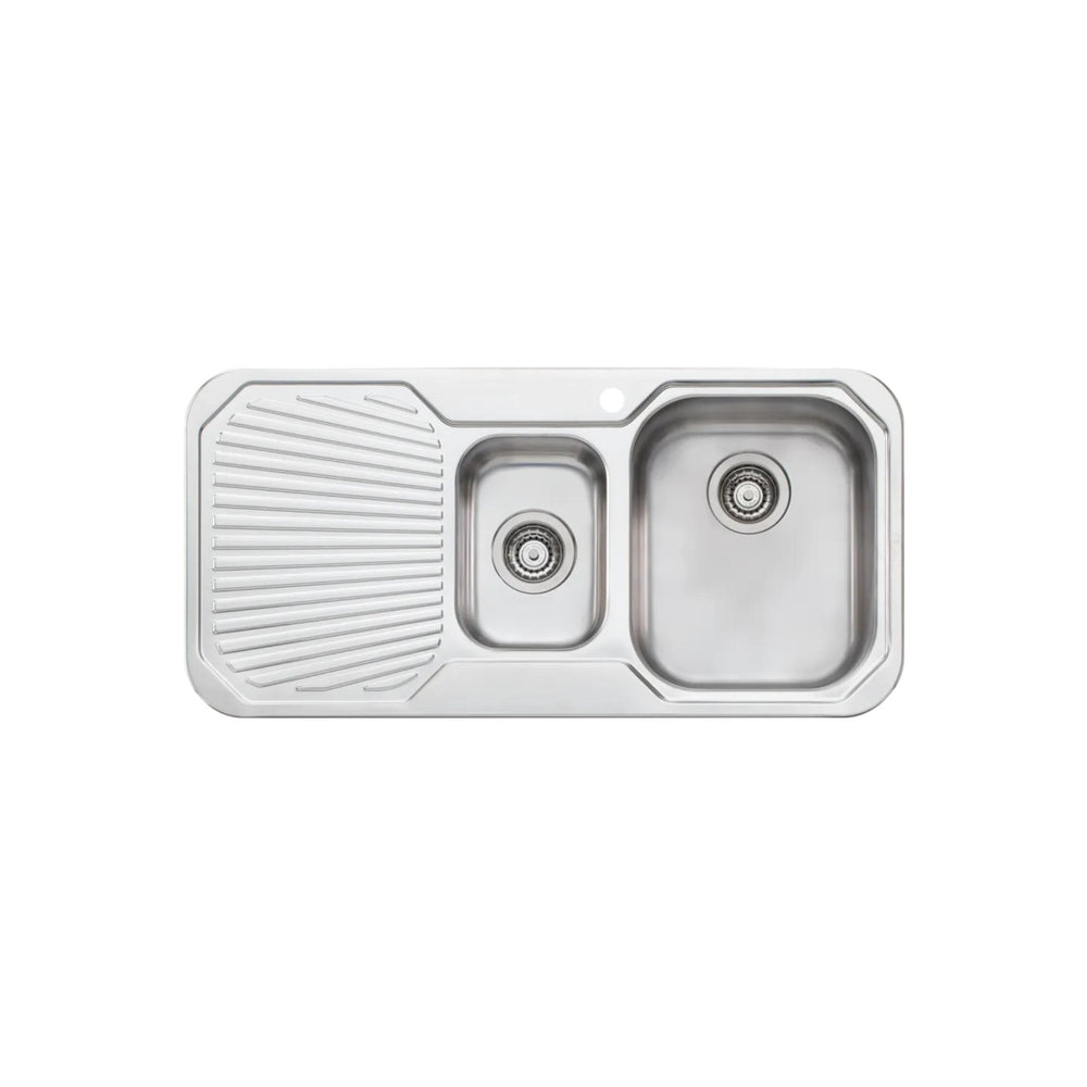 OLIVERI PETITE 1 & 1/2 BOWL TOPMOUNT ALFRESCO AND KITCHEN SINK WITH DRAINER STAINLESS STEEL 980MM