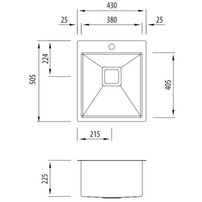 OLIVERI PROFESSIONAL 3/4 SINGLE BOWL TOPMOUNT KITCHEN AND LAUNDRY SINK WITH TAPHOLE STAINLESS STEEL 430MM