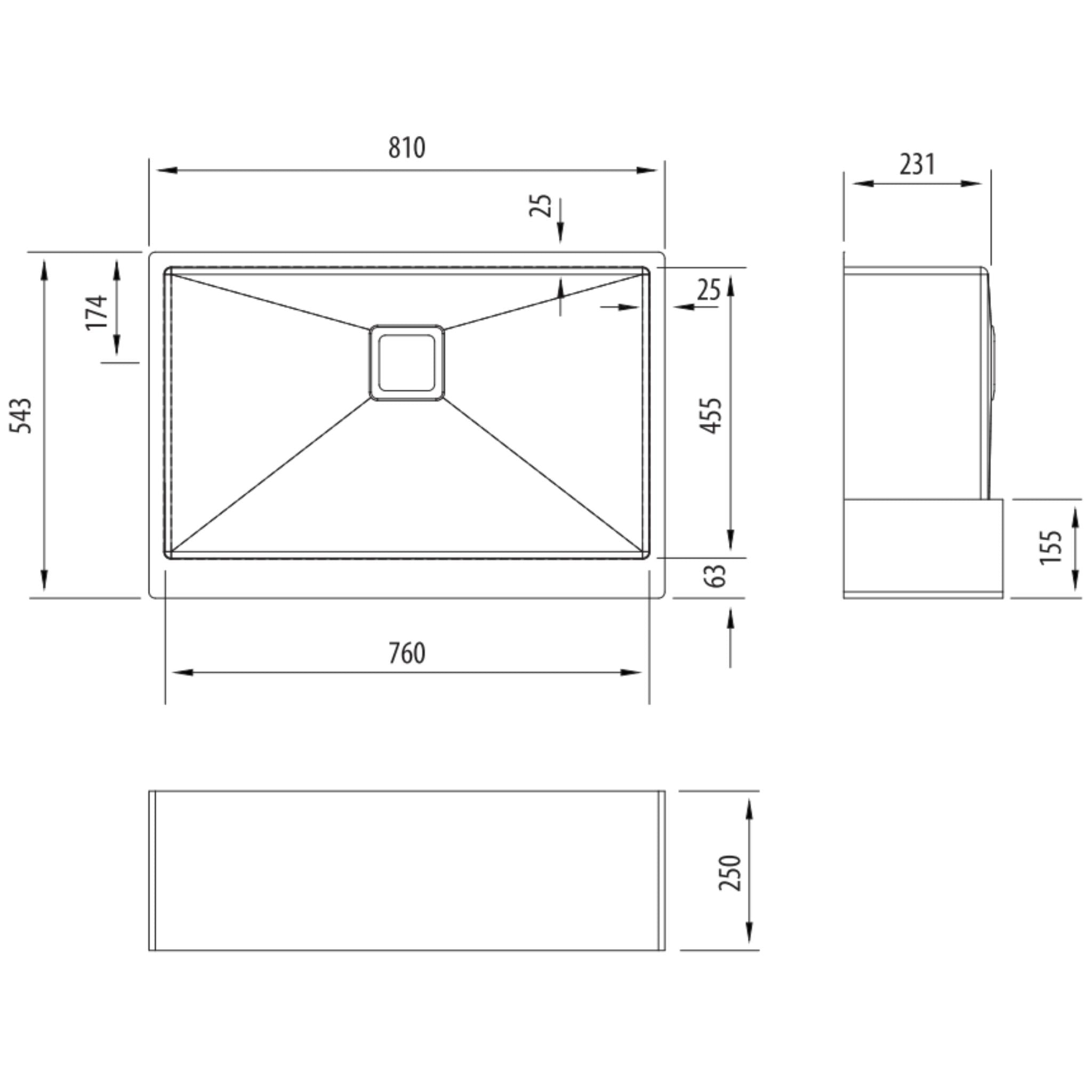 OLIVERI PROFESSIONAL SINGLE BOWL UNDERMOUNT BUTLER SINK WITH APRON STAINLESS STEEL 810MM