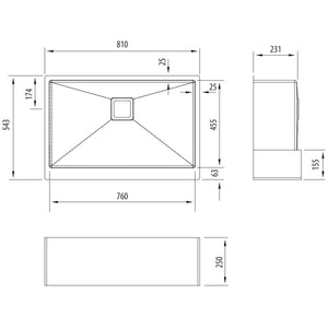 OLIVERI PROFESSIONAL SINGLE BOWL UNDERMOUNT BUTLER SINK WITH APRON STAINLESS STEEL 810MM