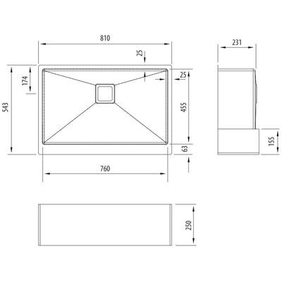 OLIVERI PROFESSIONAL SINGLE BOWL UNDERMOUNT BUTLER SINK WITH APRON STAINLESS STEEL 810MM