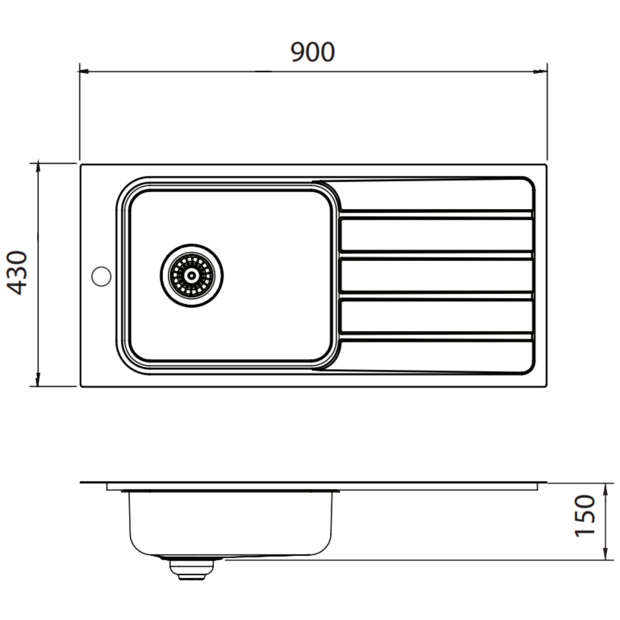OLIVERI PURO SINGLE BOWL TOPMOUNT CARE SINK WITH DRAINER STAINLESS STEEL 900MM