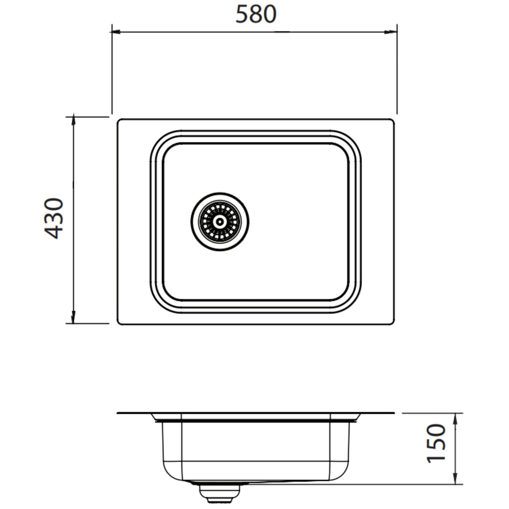 OLIVERI PURO SINGLE BOWL TOPMOUNT CARE SINK STAINLESS STEEL 580MM