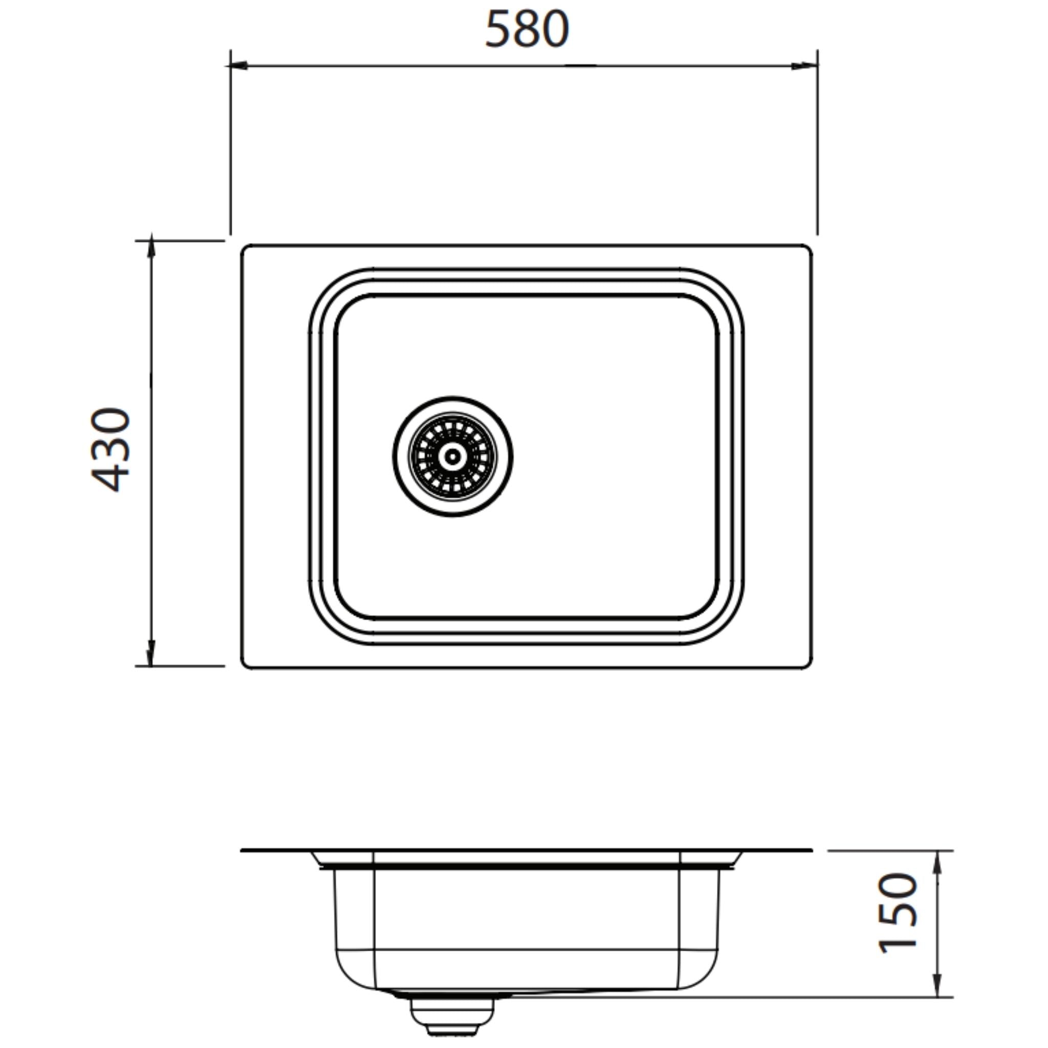 OLIVERI PURO SINGLE BOWL TOPMOUNT CARE SINK STAINLESS STEEL 580MM