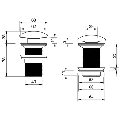 DUROCLASS POP-UP WASTE NON OVERFLOW MATTE BLACK 32MM