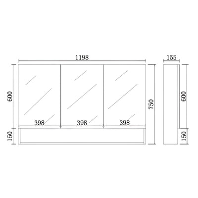 POSEIDON RIVA WHITE MIRROR SHAVING CABINET 1198X750MM