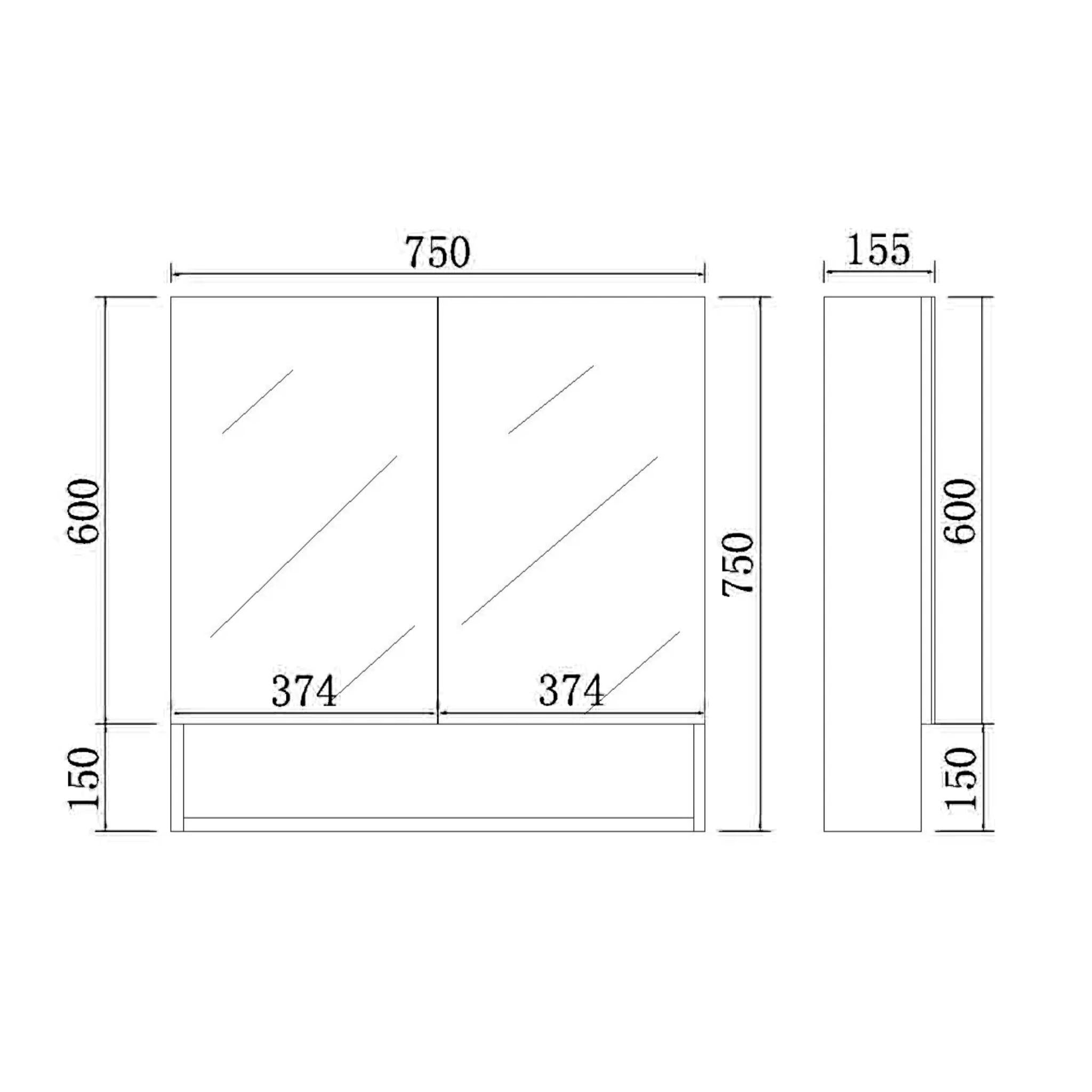 POSEIDON STELLA WALNUT MIRROR SHAVING CABINET 750X750MM