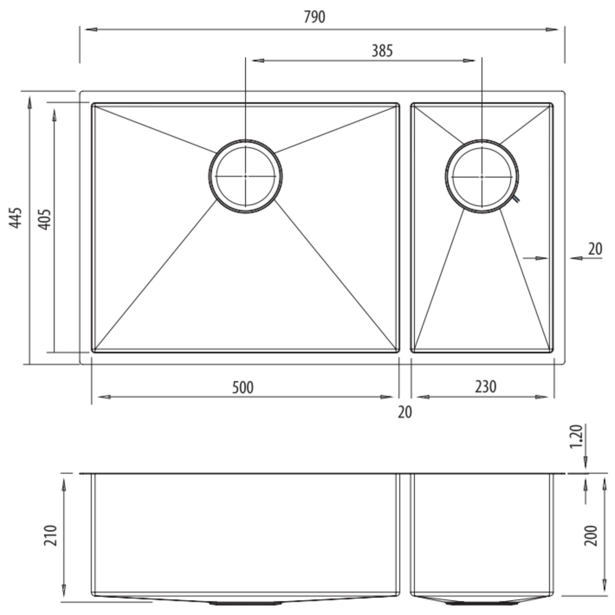 OLIVERI SPECTRA 1 & 1/2 BOWL KITCHEN SINK BRUSHED GOLD 790MM