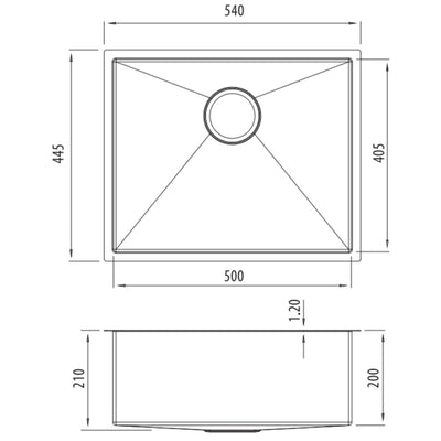 OLIVERI SPECTRA SINGLE BOWL KITCHEN AND LAUNDRY SINK GUNMETAL 540MM