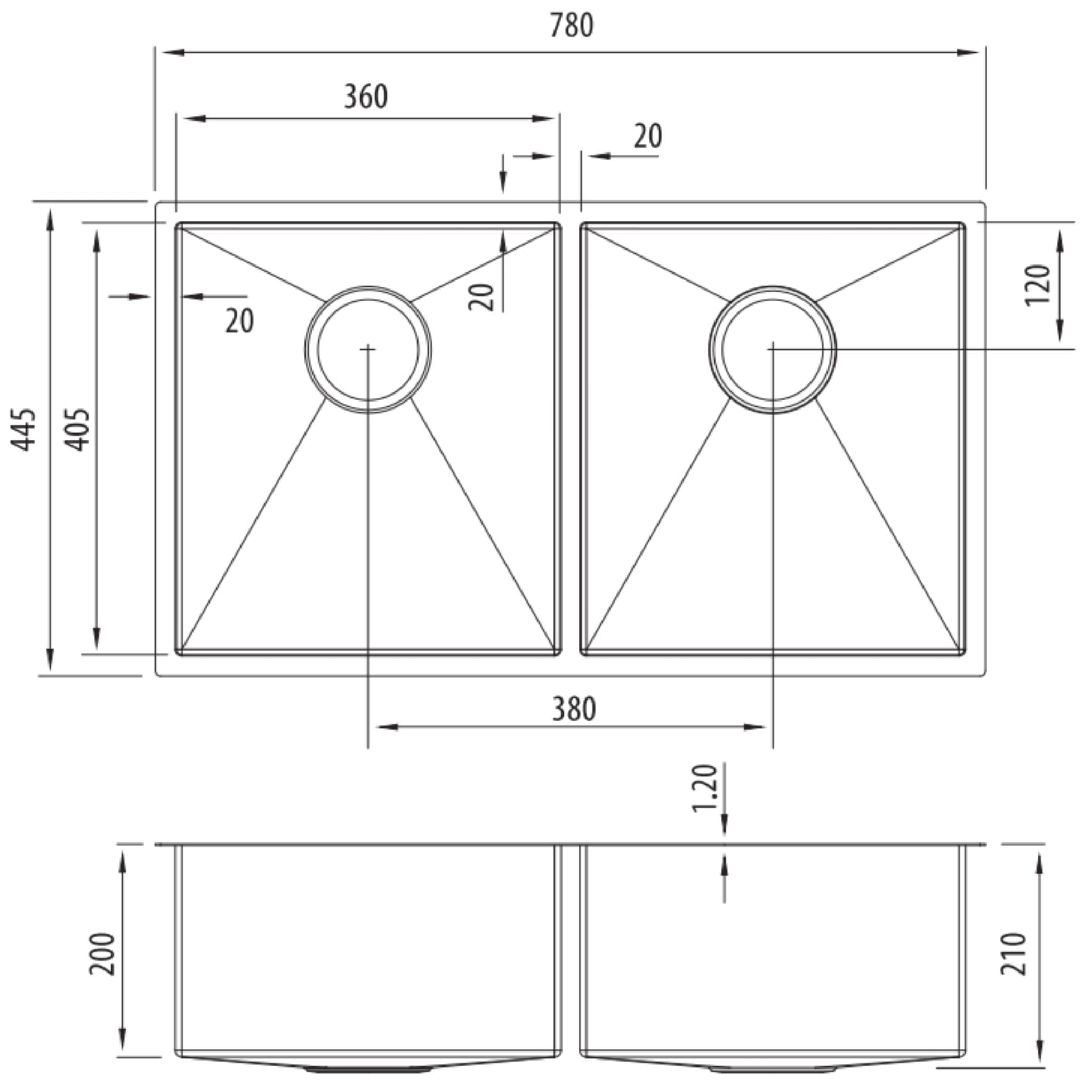OLIVERI SPECTRA DOUBLE BOWL KITCHEN SINK GUNMETAL 780MM