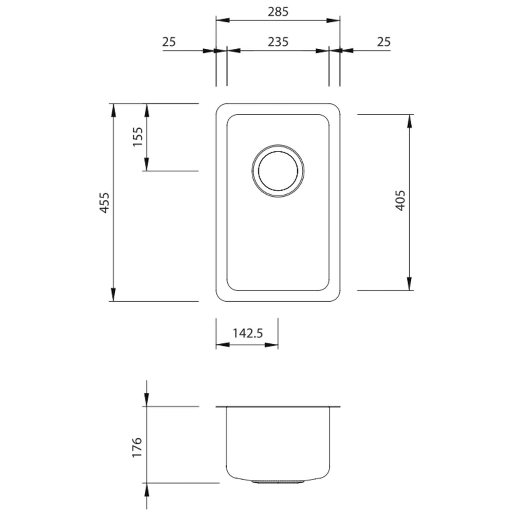 OLIVERI SONETTO SINGLE BOWL UNDERMOUNT ALFRESCO AND KITCHEN SINK STAINLESS STEEL 285MM