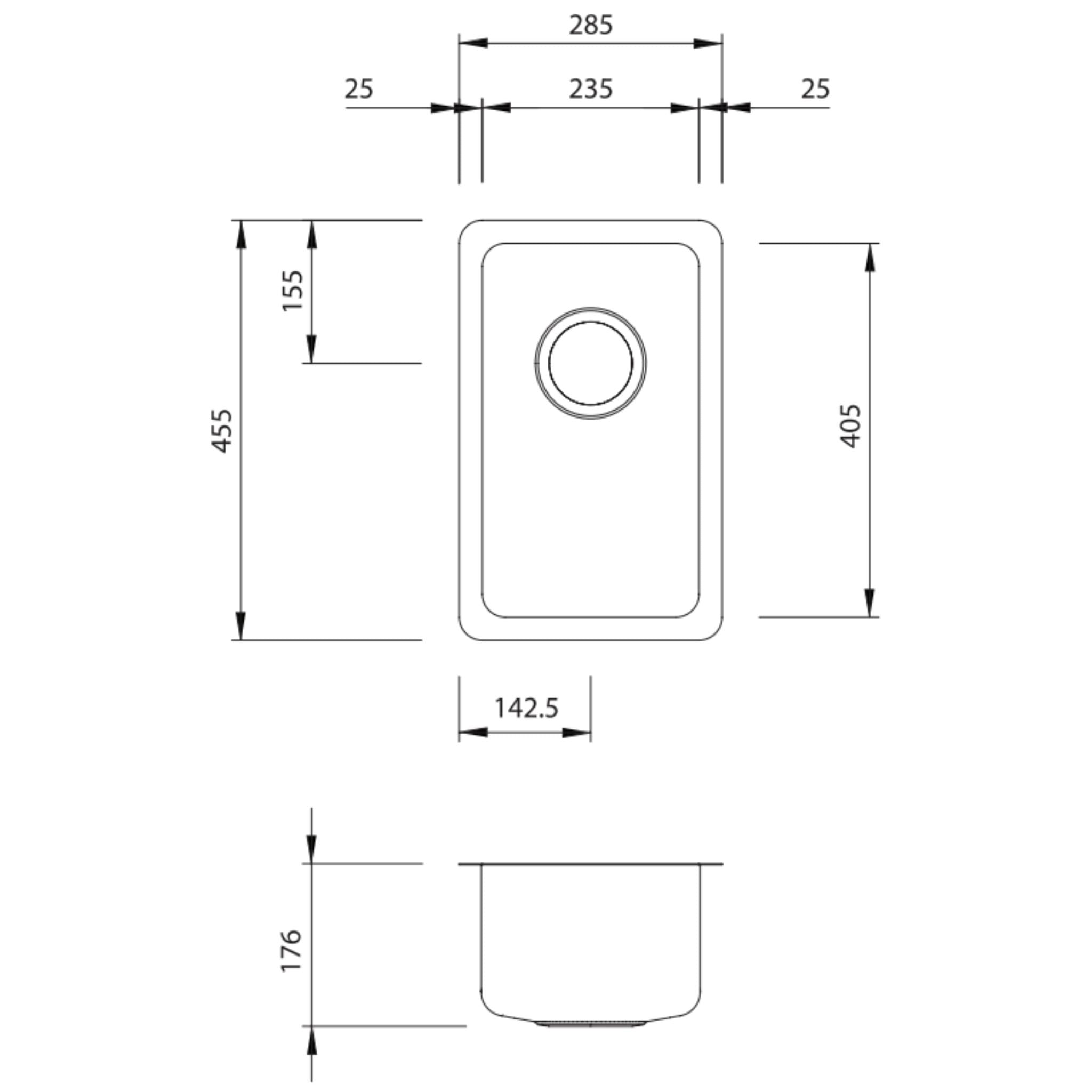 OLIVERI SONETTO SINGLE BOWL UNDERMOUNT ALFRESCO AND KITCHEN SINK STAINLESS STEEL 285MM
