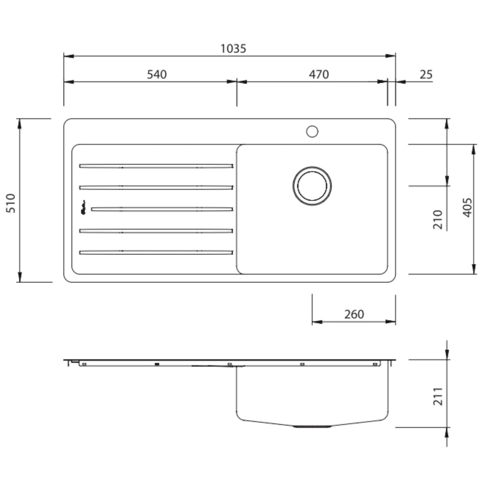 OLIVERI SONETTO SINGLE BOWL TOPMOUNT ALFRESCO AND KITCHEN SINK WITH TAPHOLE & DRAINER STAINLESS STEEL 1035MM
