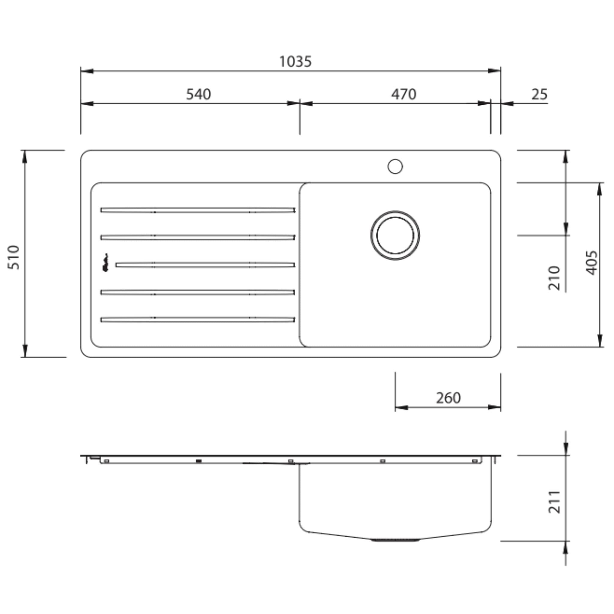 OLIVERI SONETTO SINGLE BOWL TOPMOUNT ALFRESCO AND KITCHEN SINK WITH TAPHOLE & DRAINER STAINLESS STEEL 1035MM