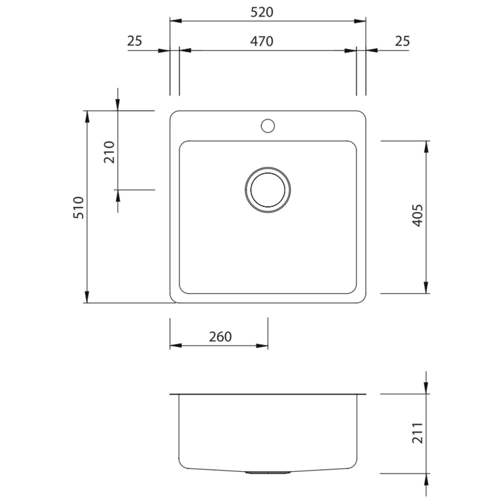 OLIVERI SONETTO SINGLE BOWL TOPMOUNT KITCHEN AND LAUNDRY SINK STAINLESS STEEL 520MM
