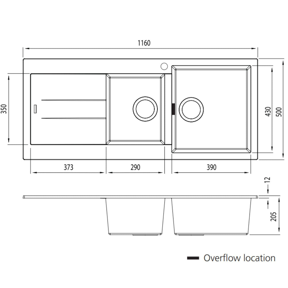 OLIVERI SANTORINI 1 & 3/4 BOWL TOPMOUNT ALFRESCO AND KITCHEN SINK WITH OVERFLOW & LEFT DRAINER WHITE 1160MM