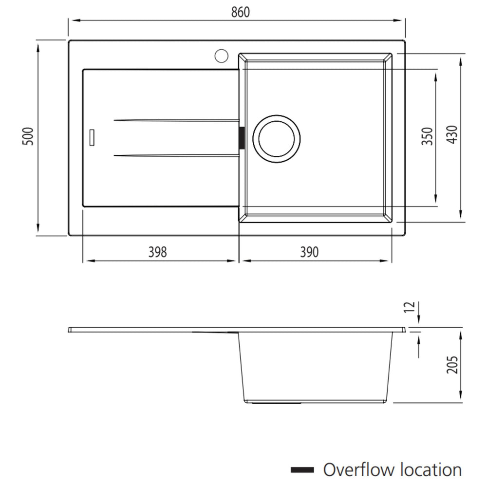 OLIVERI SANTORINI SINGLE BOWL TOPMOUNT ALFRESCO AND KITCHEN SINK WITH OVERFLOW & LEFT DRAINER WHITE 860MM