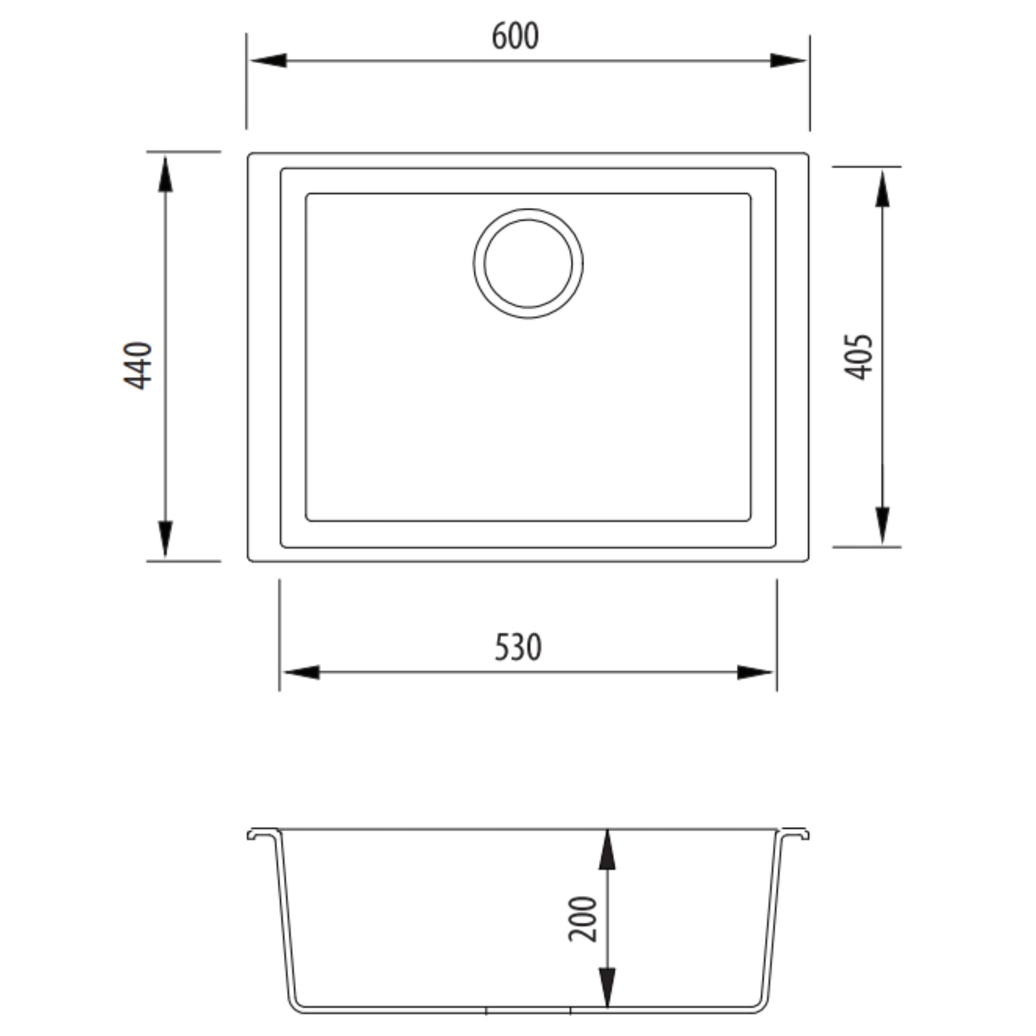 OLIVERI SANTORINI GRANDE SINGLE BOWL UNDERMOUNT KITCHEN SINK BLACK 600MM