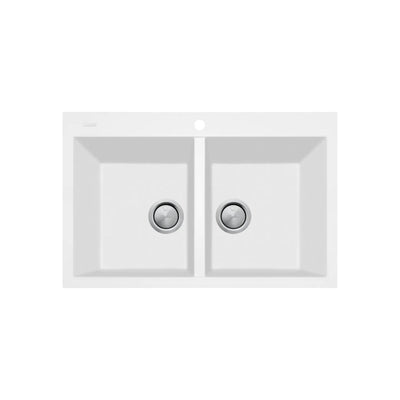 OLIVERI SANTORINI PICCOLO DOUBLE BOWL TOPMOUNT KITCHEN SINK WITH TAPHOLE WHITE 790MM