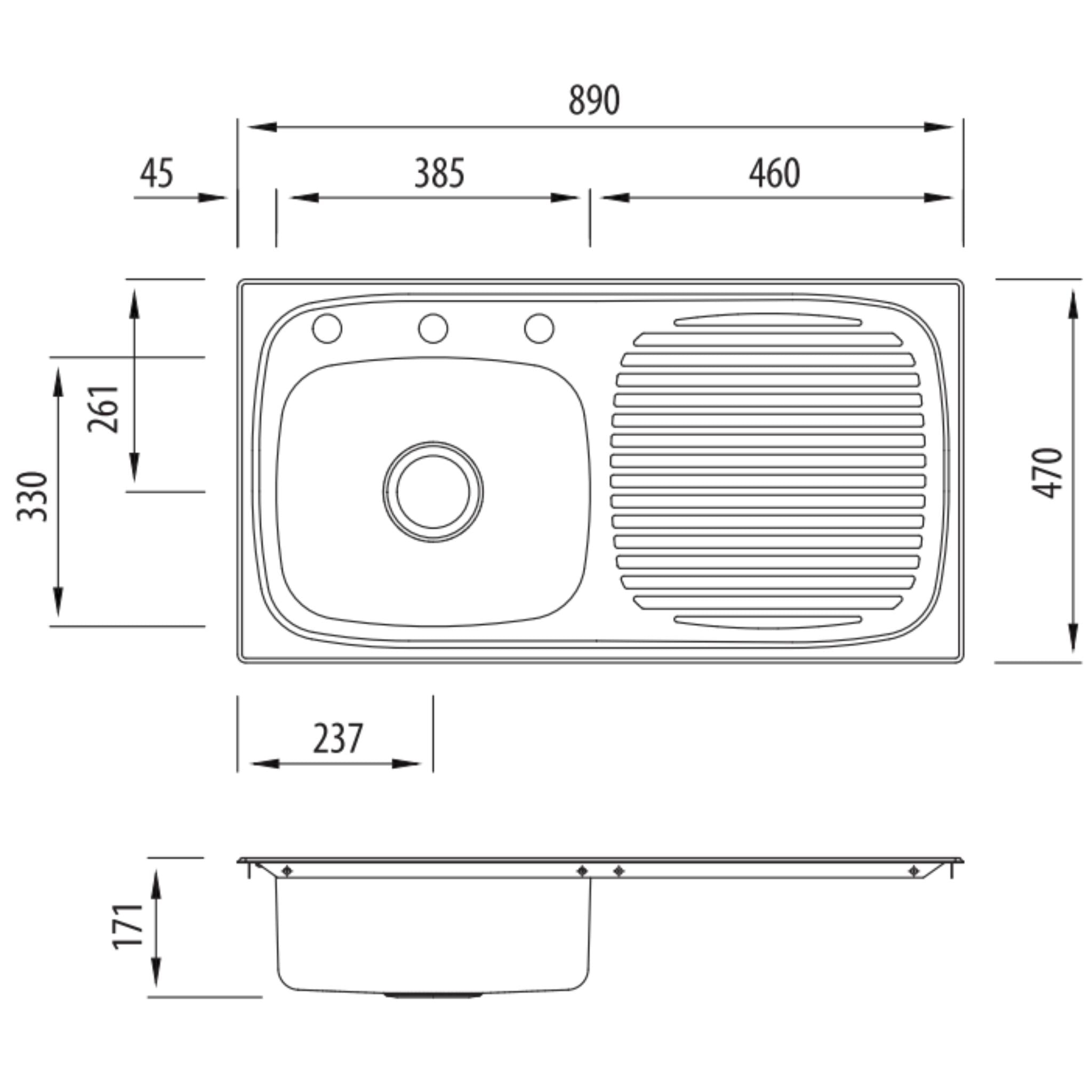 OLIVERI ULTRAFORM SINGLE BOWL TOPMOUNT ALFRESCO AND KITCHEN SINK WITH DRAINER STAINLESS STEEL 890MM