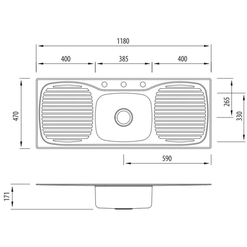 OLIVERI ULTRAFORM SINGLE BOWL TOPMOUNT KITCHEN SINK WITH DOUBLE DRAINER STAINLESS STEEL 1180MM