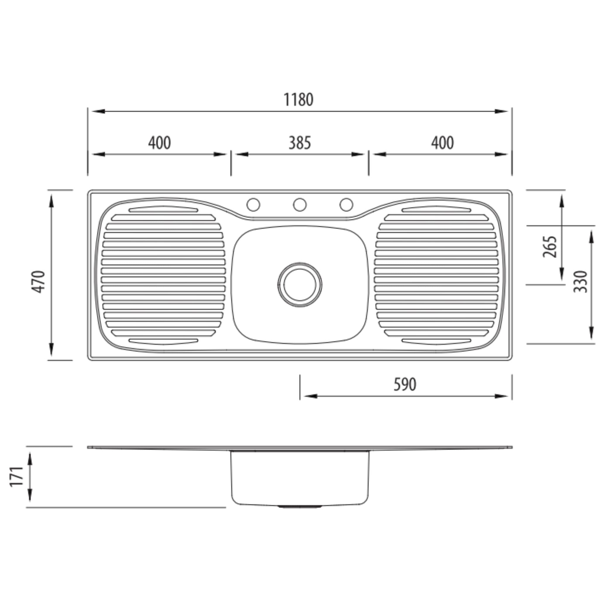 OLIVERI ULTRAFORM SINGLE BOWL TOPMOUNT KITCHEN SINK WITH DOUBLE DRAINER STAINLESS STEEL 1180MM