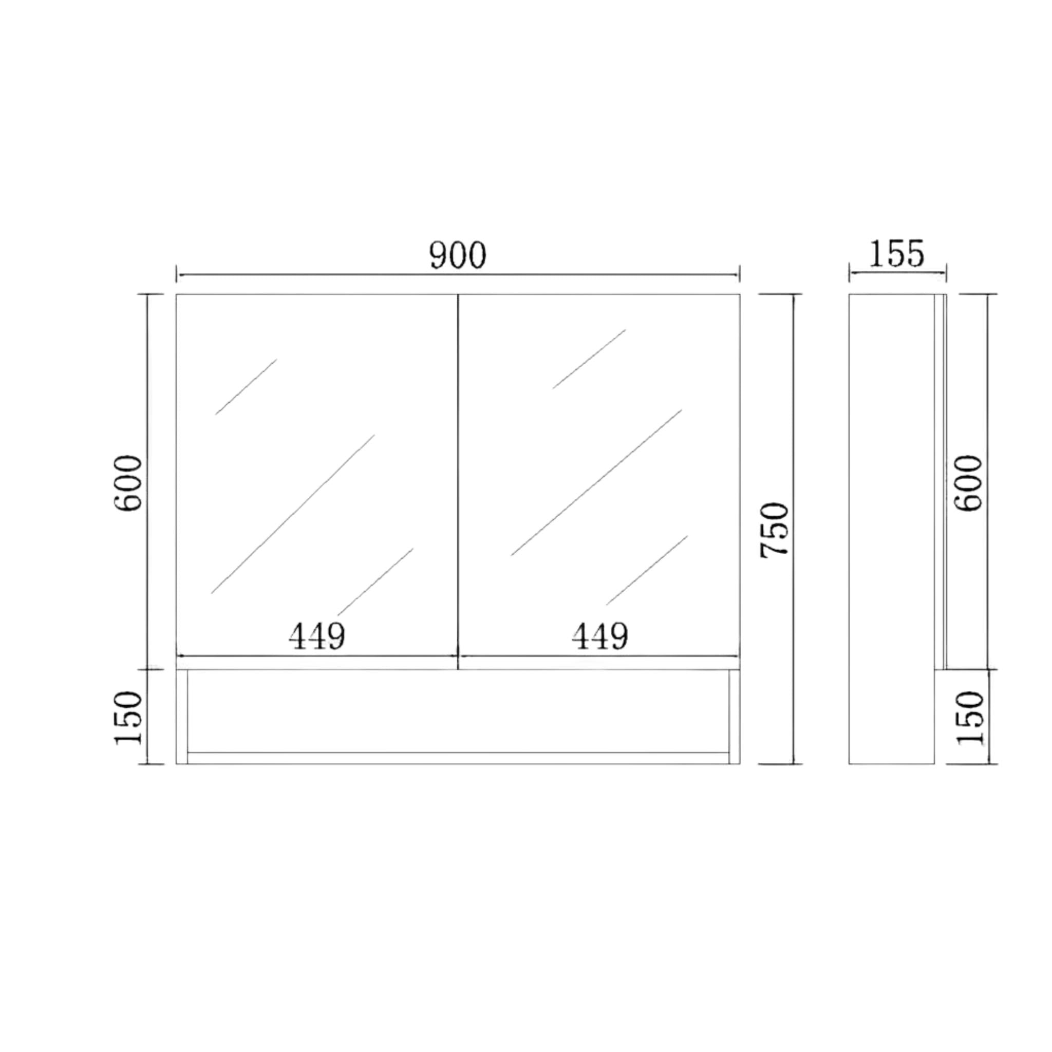 POSEIDON STELLA WALNUT MIRROR SHAVING CABINET 900X750MM