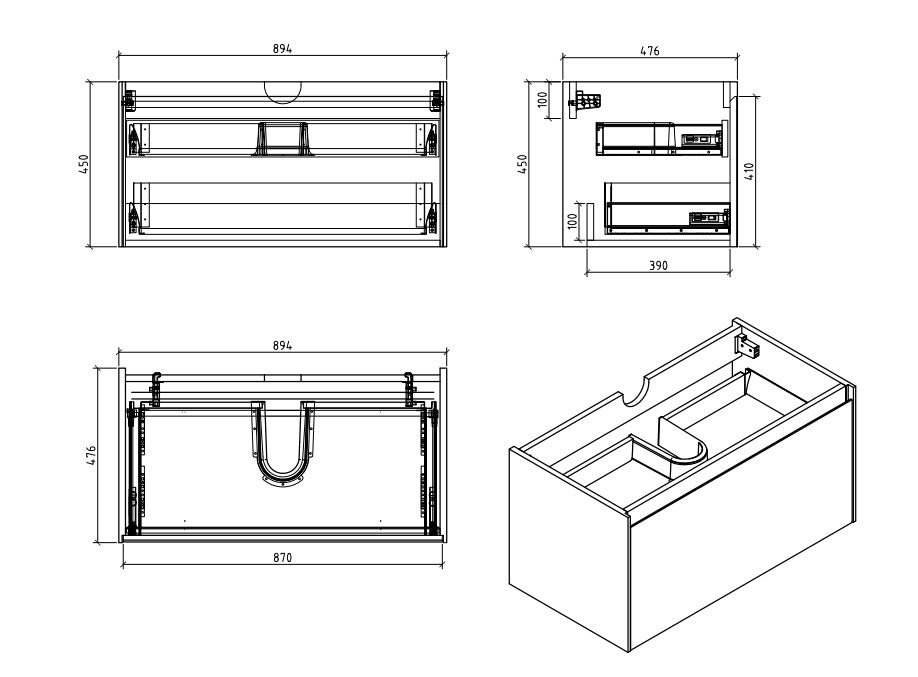 BEL BAGNO PRADO GLOSS WHITE 900MM SINGLE BOWL WALL HUNG VANITY AND BASIN