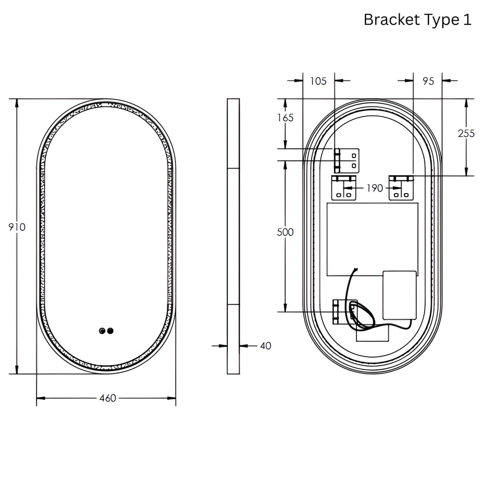 REMER GATSBY OVAL FRAMED LED MIRROR WITH DEMISTER CUSTOM COLOURS 450X900MM