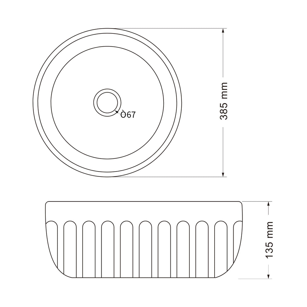 INFINITY ABOVE COUNTER CERAMIC BASIN GLOSS WHITE 385MM