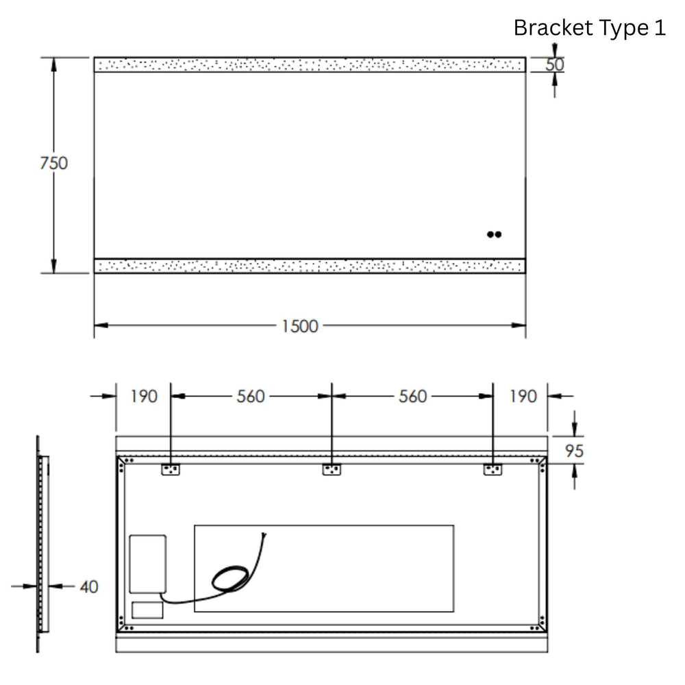 REMER MIRO RECTANGLE FRAMELESS LED MIRROR WITH DEMISTER 1500X750MM
