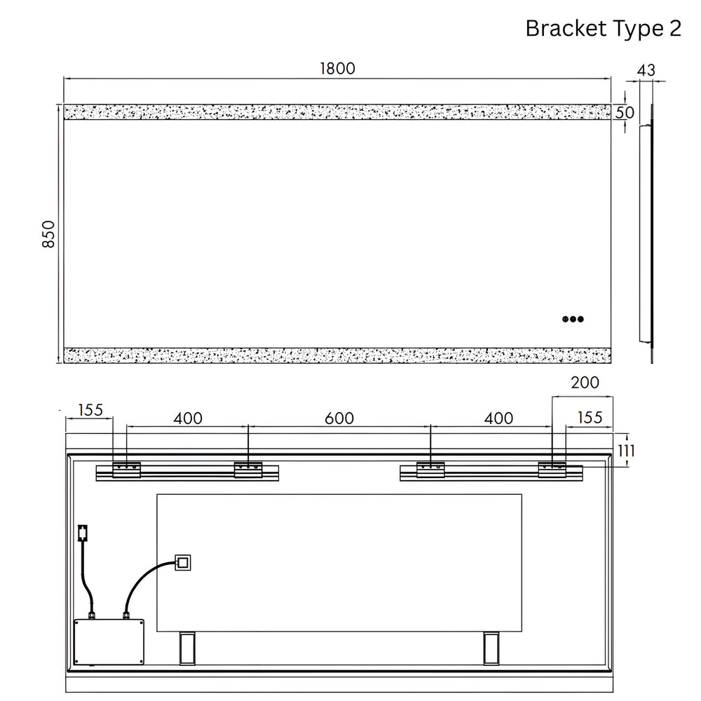 REMER MIRO RECTANGLE FRAMELESS LED MIRROR W/ DEMISTER & BLUETOOTH SPEAKERS 1800X850MM