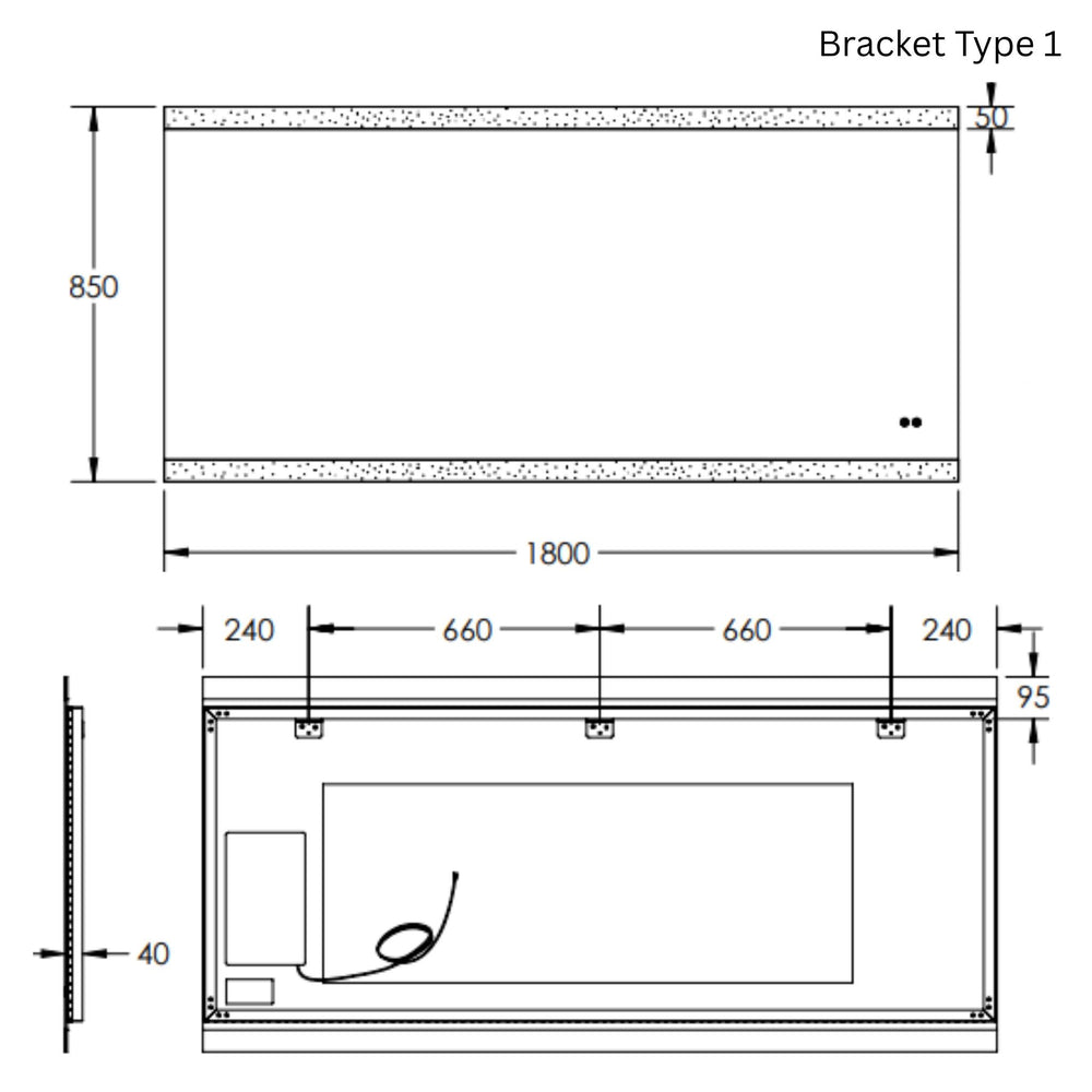 REMER MIRO RECTANGLE FRAMELESS LED MIRROR WITH DEMISTER 1800X850MM