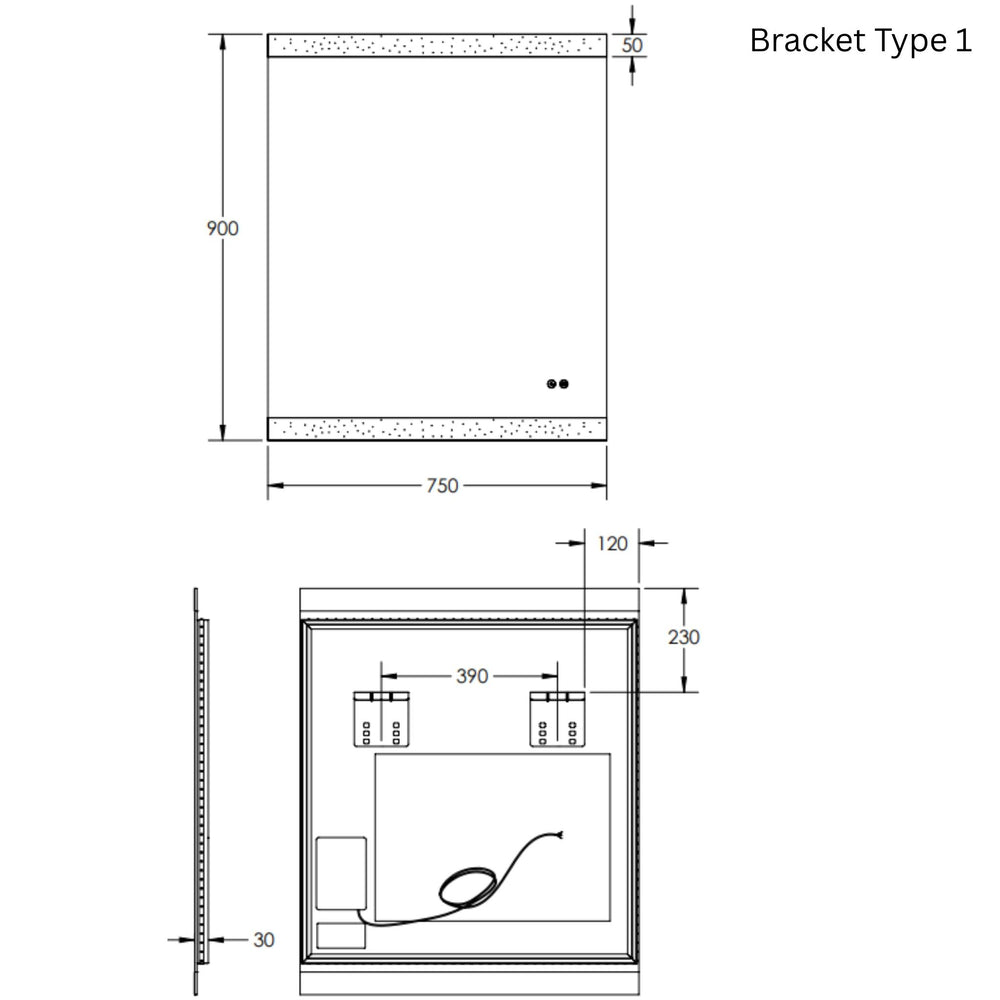 REMER MIRO RECTANGLE FRAMELESS LED MIRROR WITH DEMISTER 750X900MM