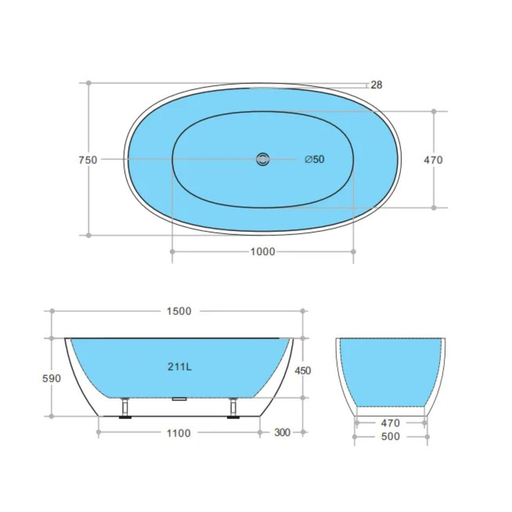 POSEIDON STELLA FREE STANDING BATHTUB MATTE BLACK AND MATTE WHITE (AVAILABLE IN 1500MM AND 1700MM)